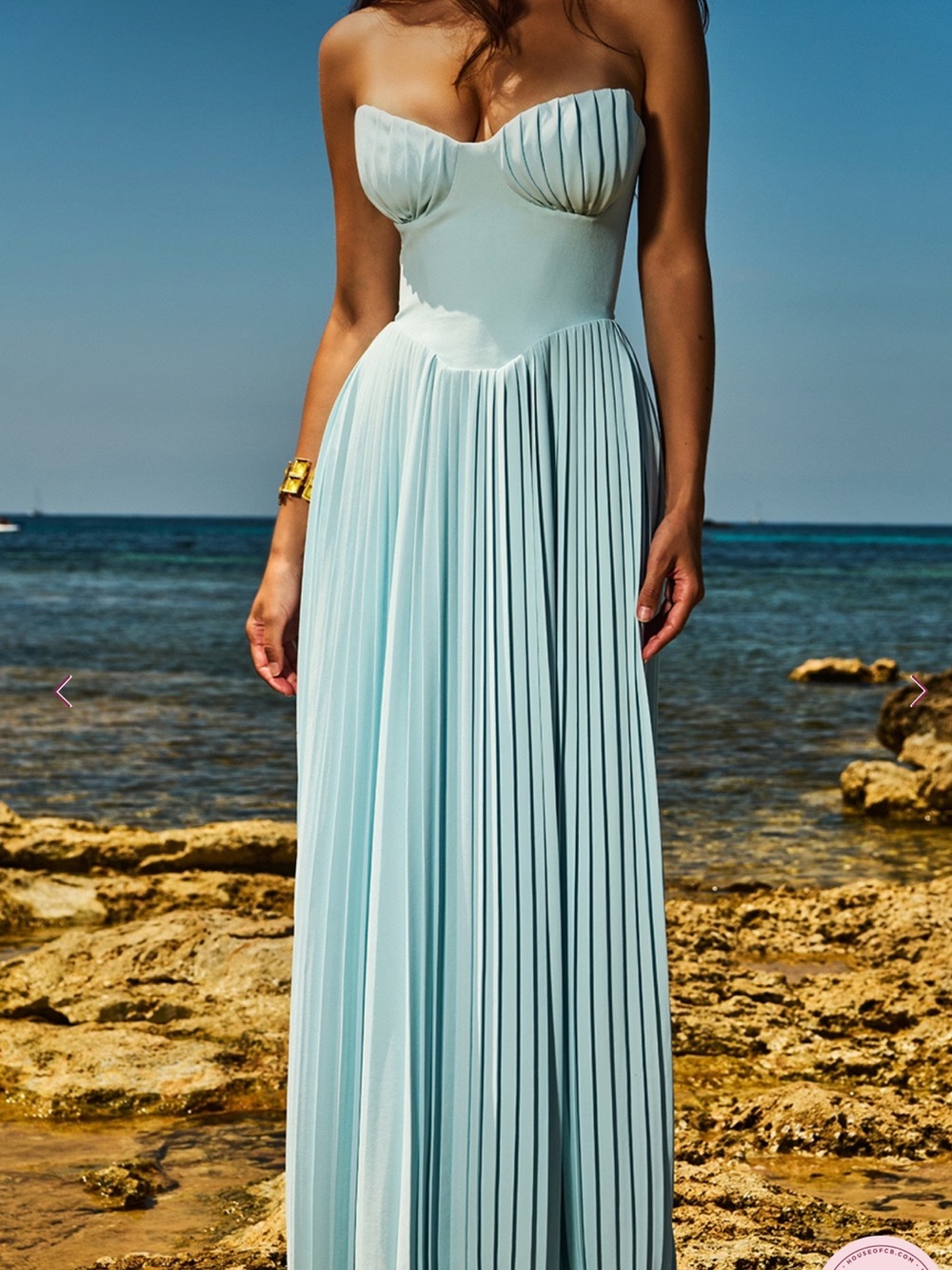 House of CB MARCELLA 
Ocean Blue Pleated Maxi Dress
